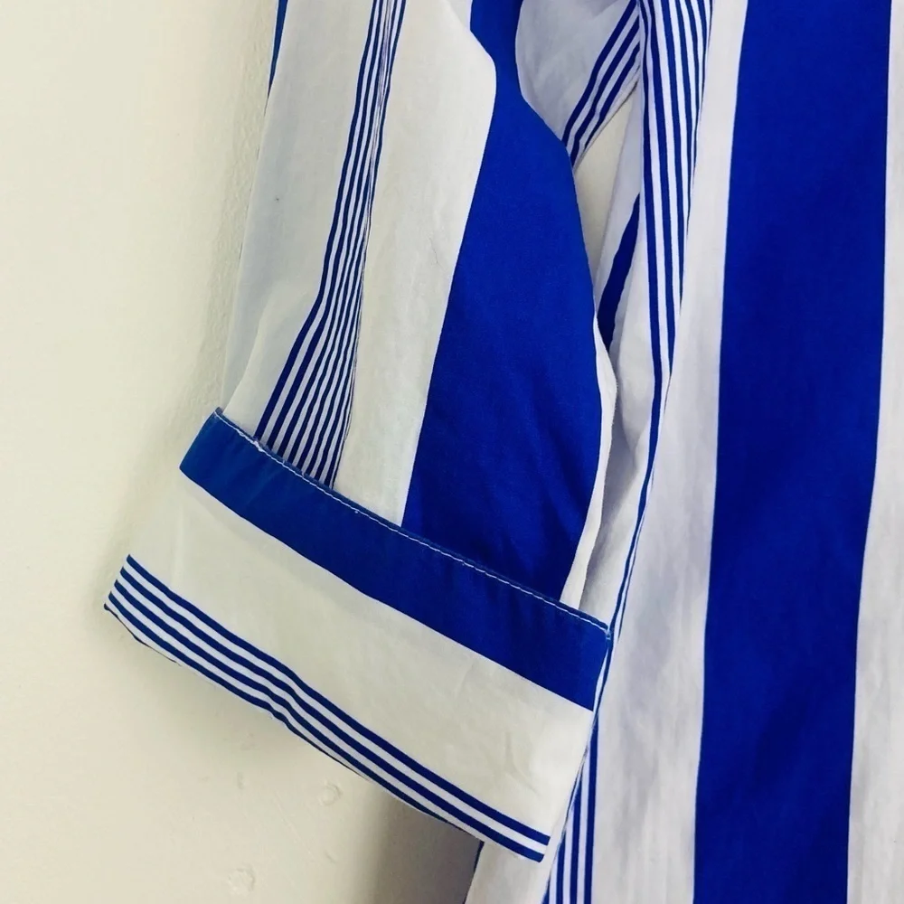 J. Crew classic blue and white striped button front long sleeve top. Size XXS